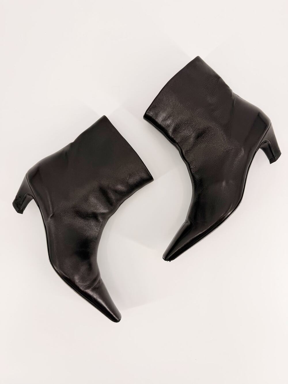 Khaite Arizona Black Leather Square Toe Ankle Boots Size 36.5 EU 6.5 Low Heel